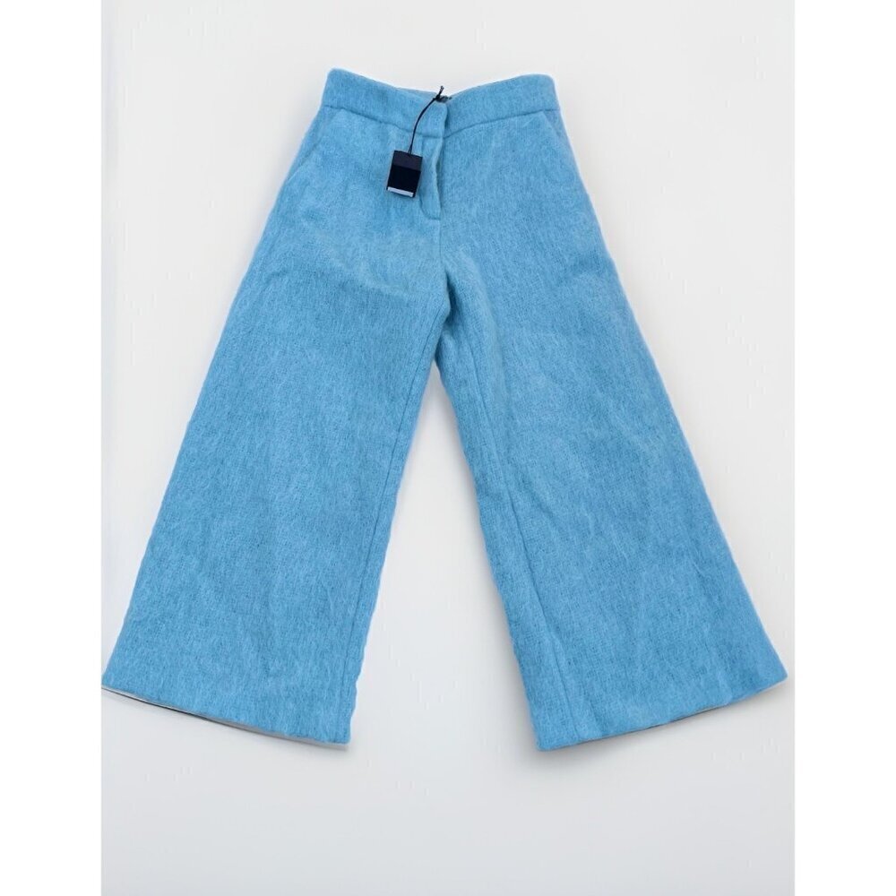 American Retro Renaud Mohair Wide Leg Pants Size 34 Baby Blue Nasty Gal Cropped - Picture 2 of 14